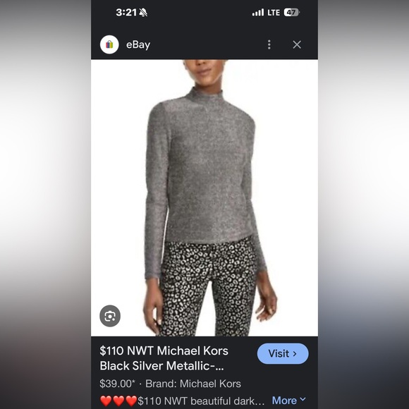 Michael Kors silver shimmery holiday top size L zipper high neck - Picture 10 of 10